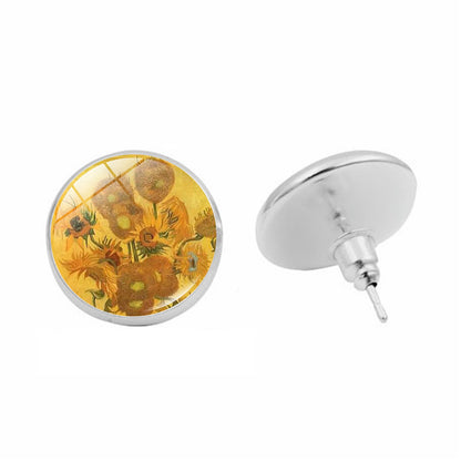 Van Gogh Starry Night Sunflower Time Stone Stud Earrings-Jewearrings