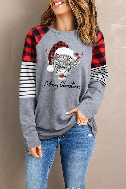 Graphic Plaid Long Sleeve T-Shirt-Jewearrings