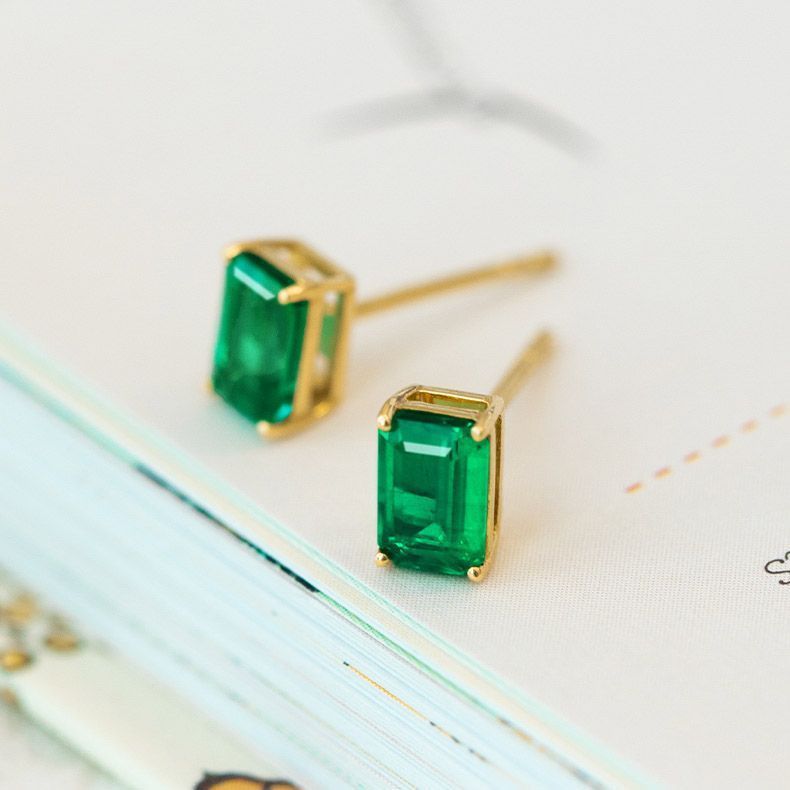 Emerald Square Stud Earrings For Women-Jewearrings