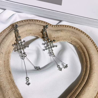 Cool All-match Classic Geometric Line Cross Silver Pin Earrings-Jewearrings