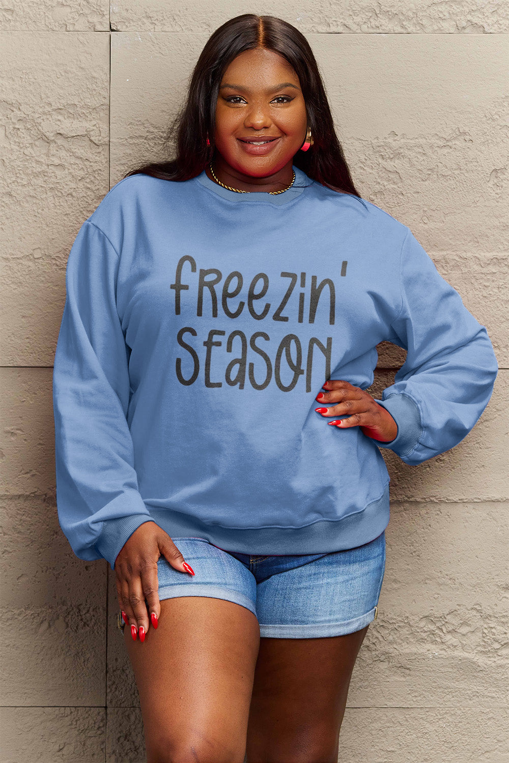 Simply Love Full Size FREEZIN' SEASON Graphic Sweatshirt-Jewearrings