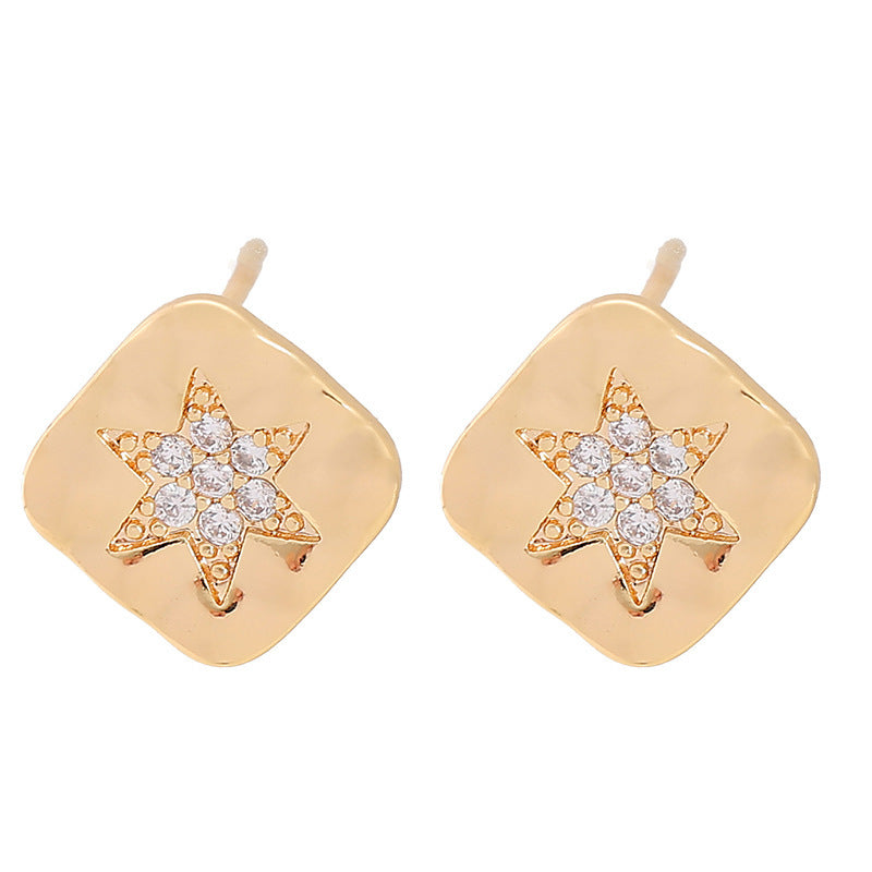 Irregular Square Stud Earrings Micro-inlaid Five-pointed Star Glossy-Jewearrings