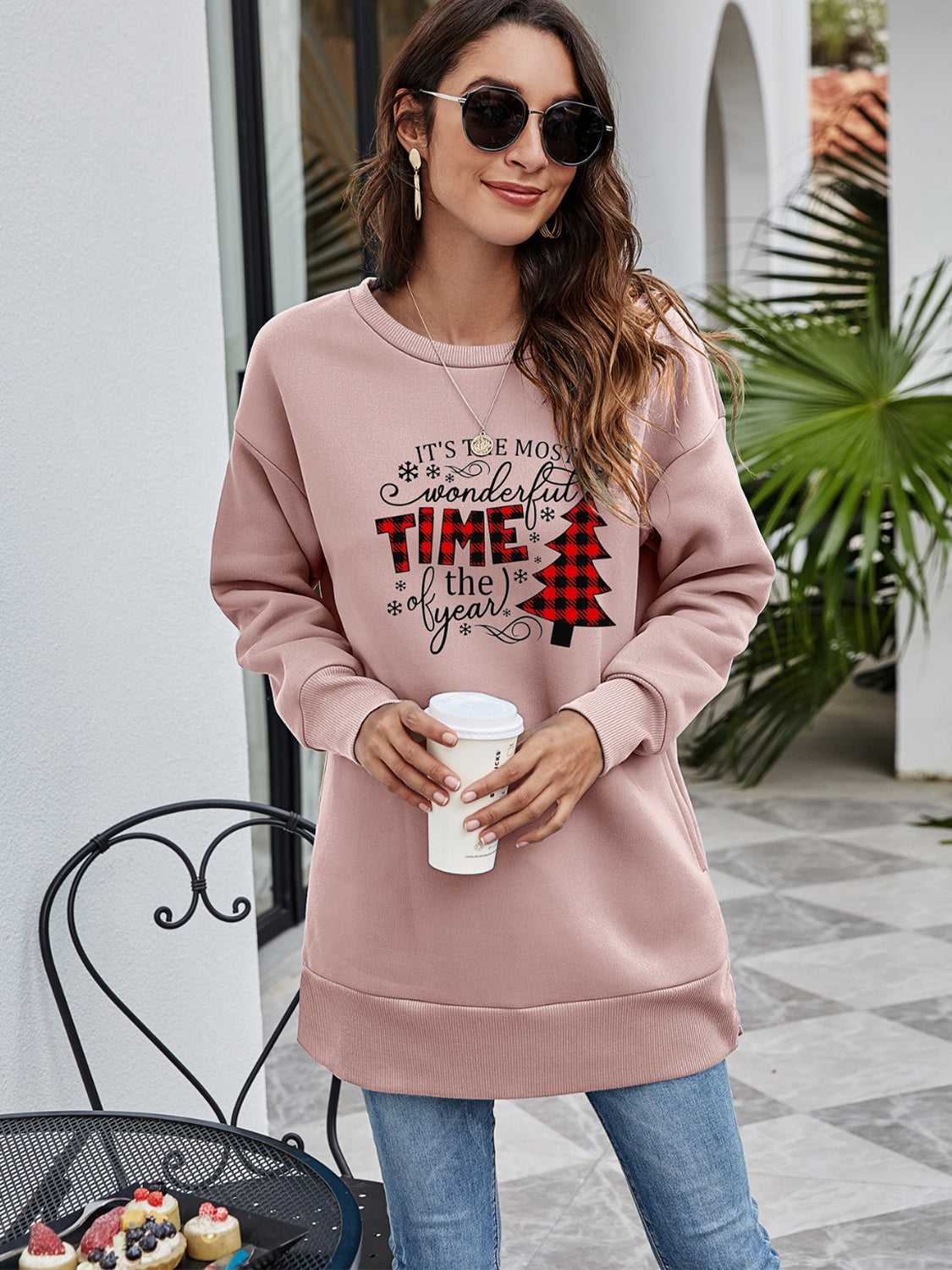 Christmas Tree Graphic Drop Shoulder Sweatshirt-Jewearrings