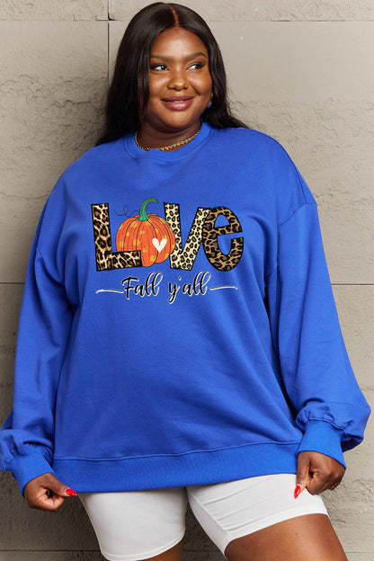 Simply Love Full Size LOVE FALL Y'ALL Graphic Sweatshirt-Jewearrings