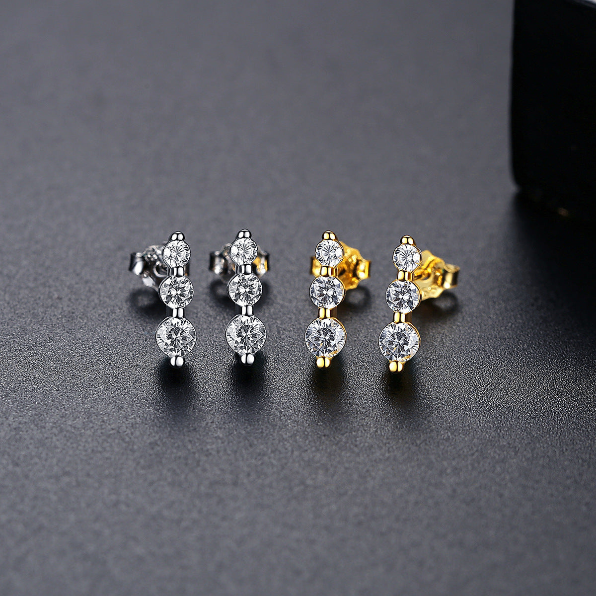 Sterling Silver Zircon Earrings Female Korean Style Simple-Jewearrings