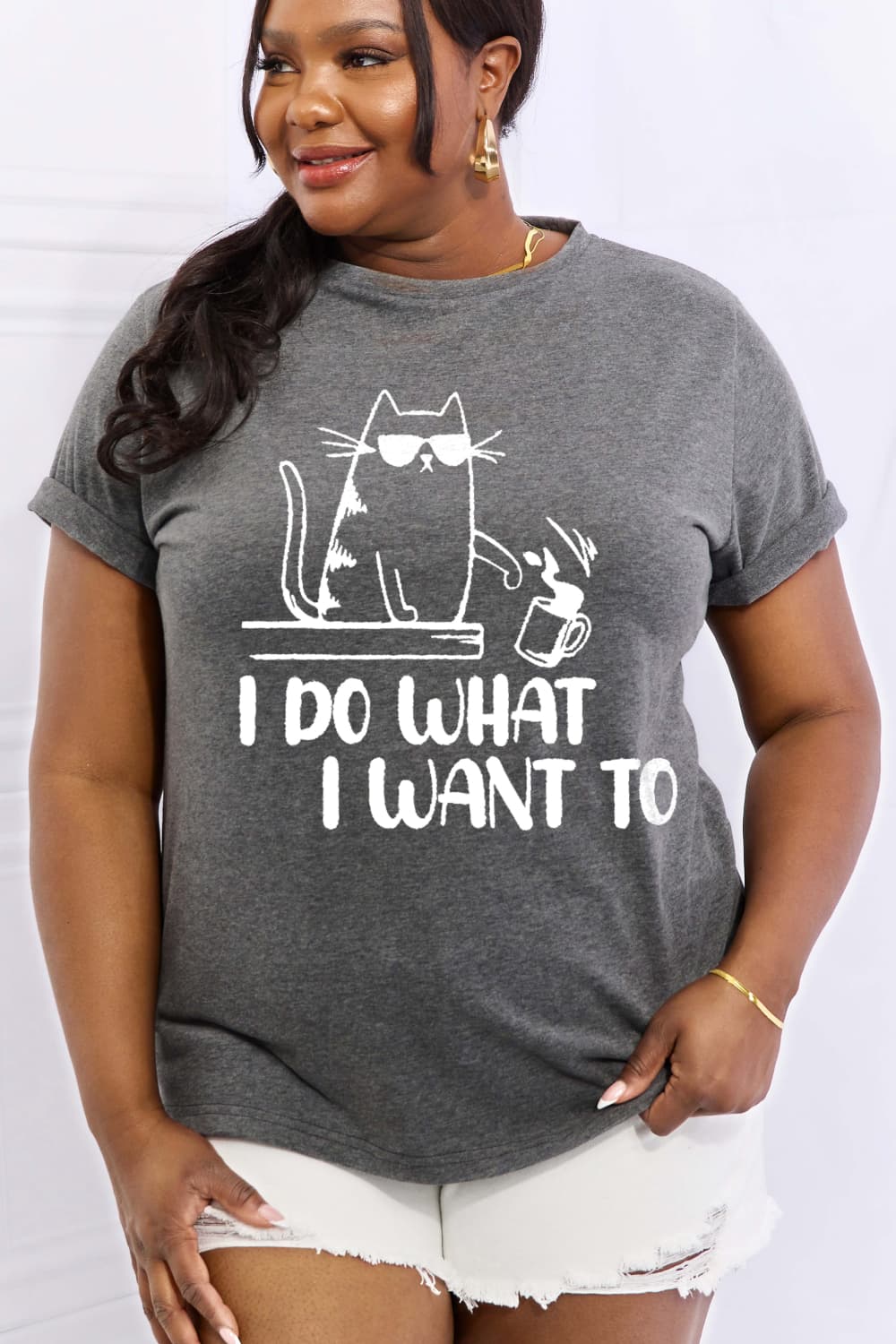 Simply Love Full Size I DO WHAT I WANT TO Graphic Cotton Tee-Jewearrings