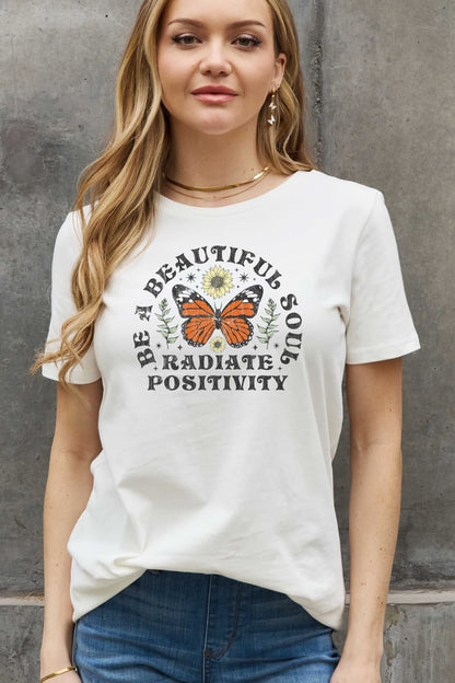 Simply Love Full Size BE A BEAUTIFUL SOUL RADIATE POSITIVITY Graphic Cotton Tee-Jewearrings