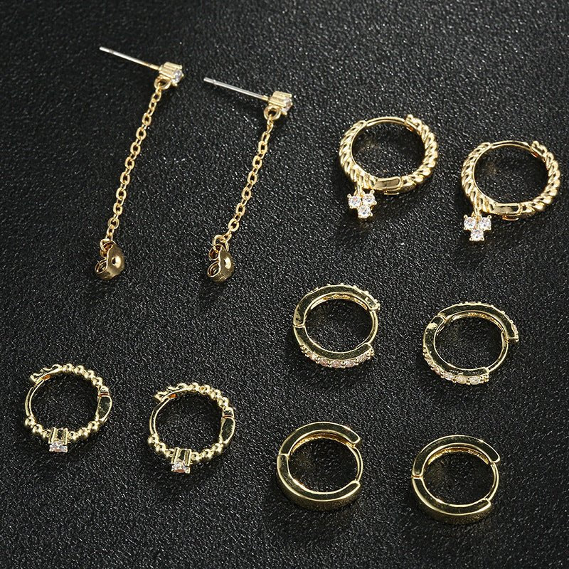 5 Pairs Gold And Silver Ring Earrings Set-Jewearrings