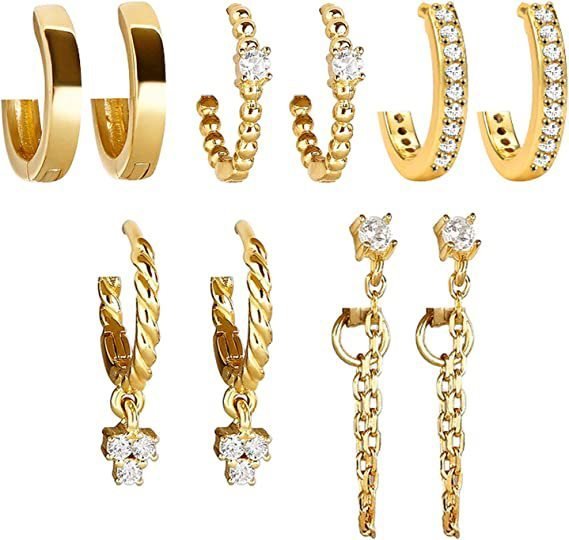 5 Pairs Gold And Silver Ring Earrings Set-Jewearrings