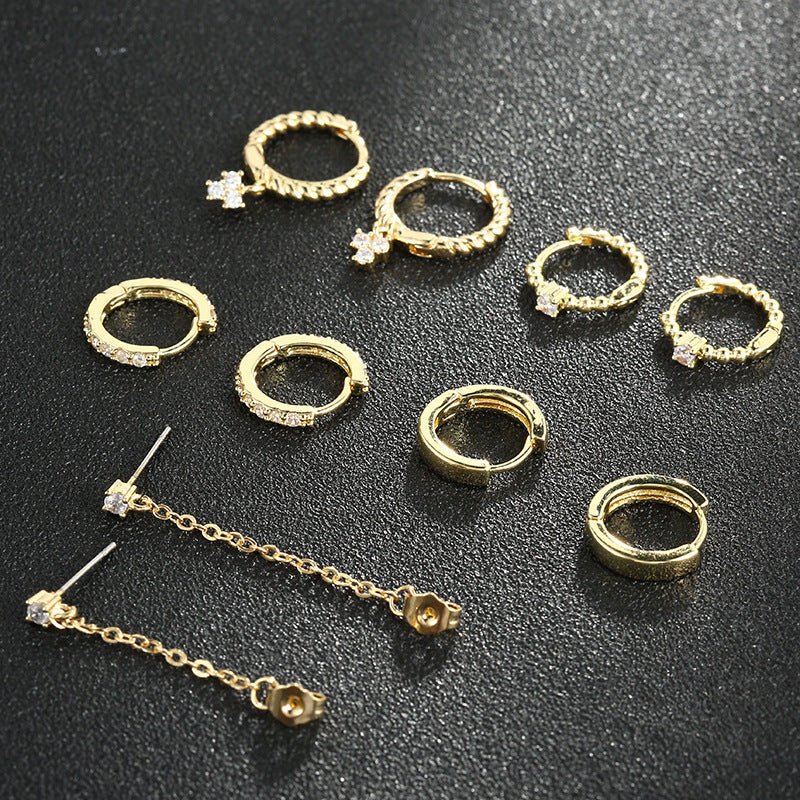 5 Pairs Gold And Silver Ring Earrings Set-Jewearrings