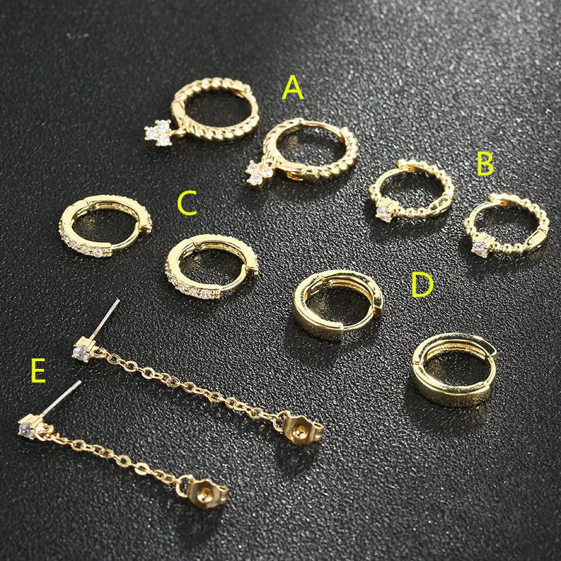 5 Pairs Gold And Silver Ring Earrings Set-Jewearrings