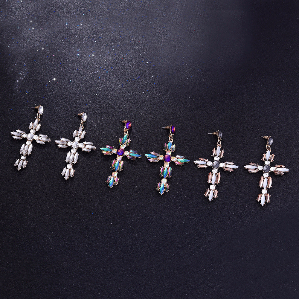 Cross Shaped Exaggerated Shiny Earrings-Jewearrings