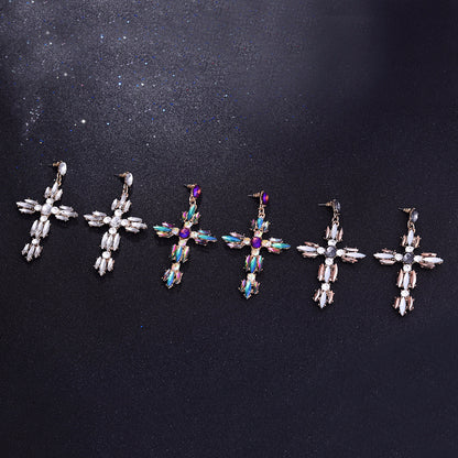 Cross Shaped Exaggerated Shiny Earrings-Jewearrings