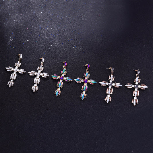 Cross Shaped Exaggerated Shiny Earrings-Jewearrings