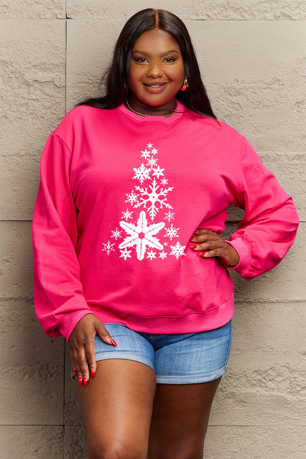 Simply Love Full Size Snowflake Christmas Tree Graphic Sweatshirt-Jewearrings