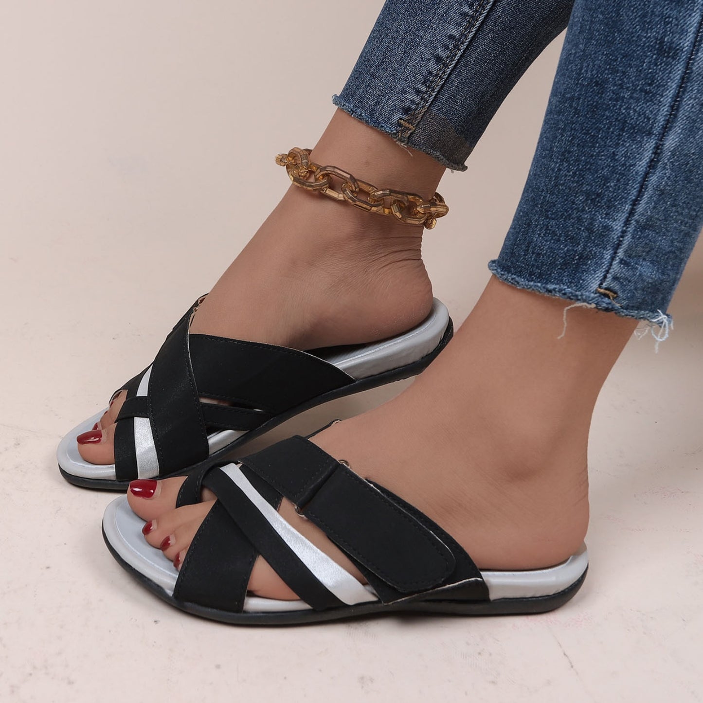 Crisscross PU Leather Open Toe Sandals-Jewearrings