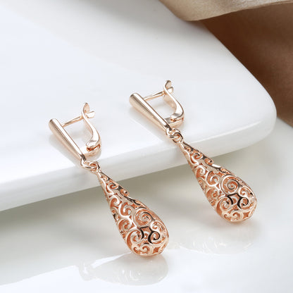 Water Drop Hollow Pattern Earrings Female S Internet-famous And Vintage Rose Gold-Jewearrings