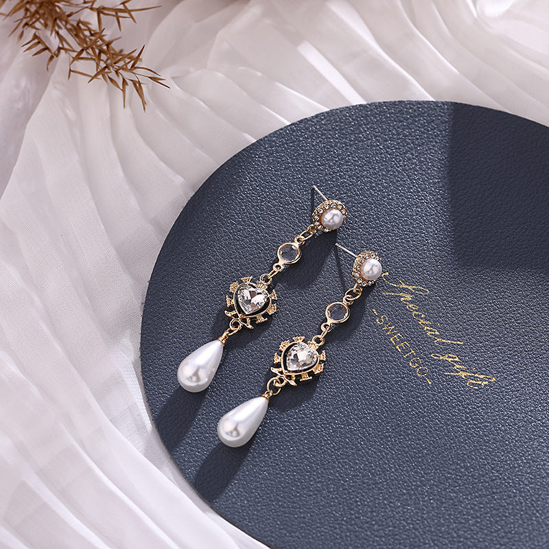 Pearl Earrings Love Rhinestones Long Earrings Women-Jewearrings