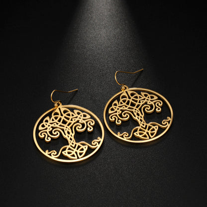 Vintage World Tree Real Gold Women's Earrings-Jewearrings