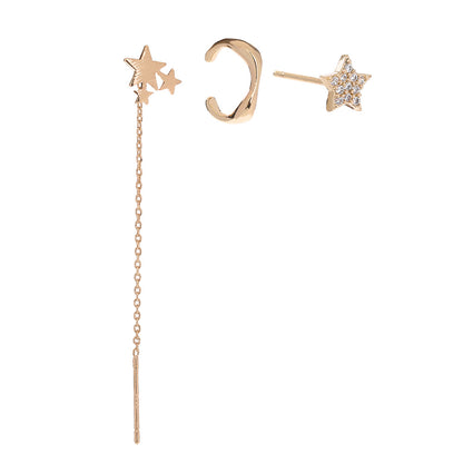 Five-pointed Star Set Ear Clip Stud Copper Micro-zircon Earrings-Jewearrings