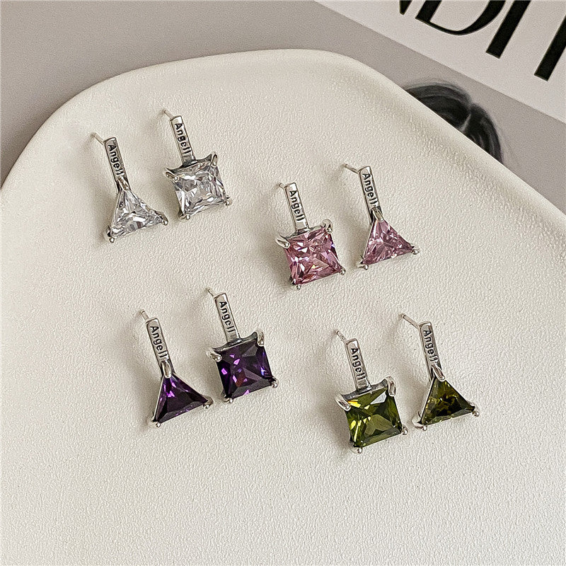 Women's Sterling Silver Vintage Geometric Colorful Zircon Earrings-Jewearrings