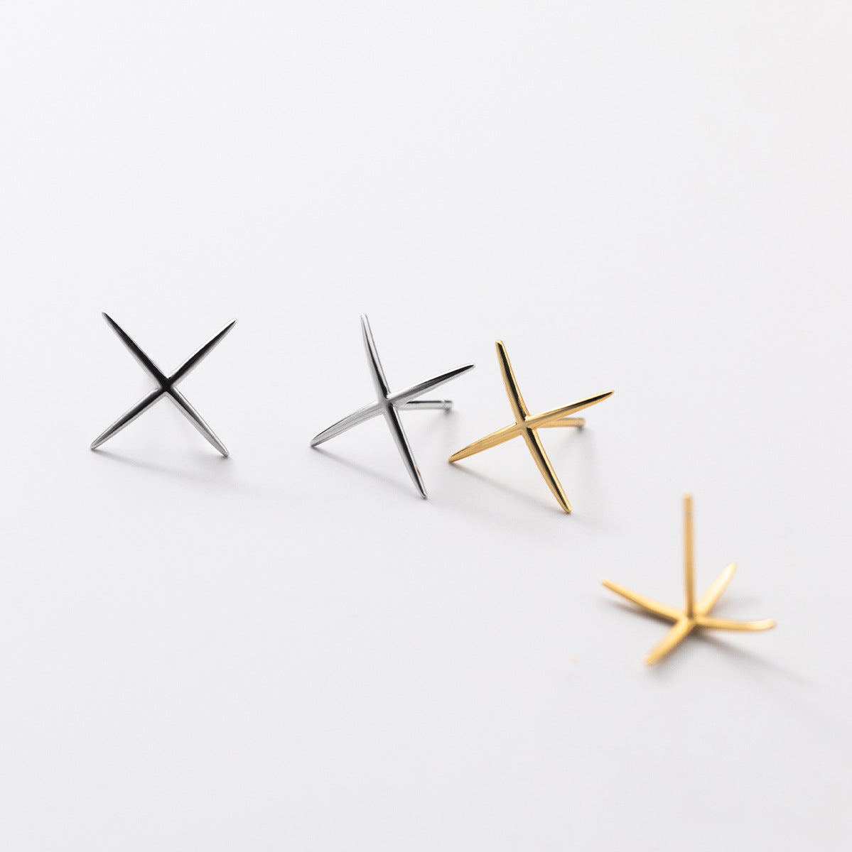 Women's Temperament Silver Glossy Line X-shaped Cross Stud Earrings-Jewearrings