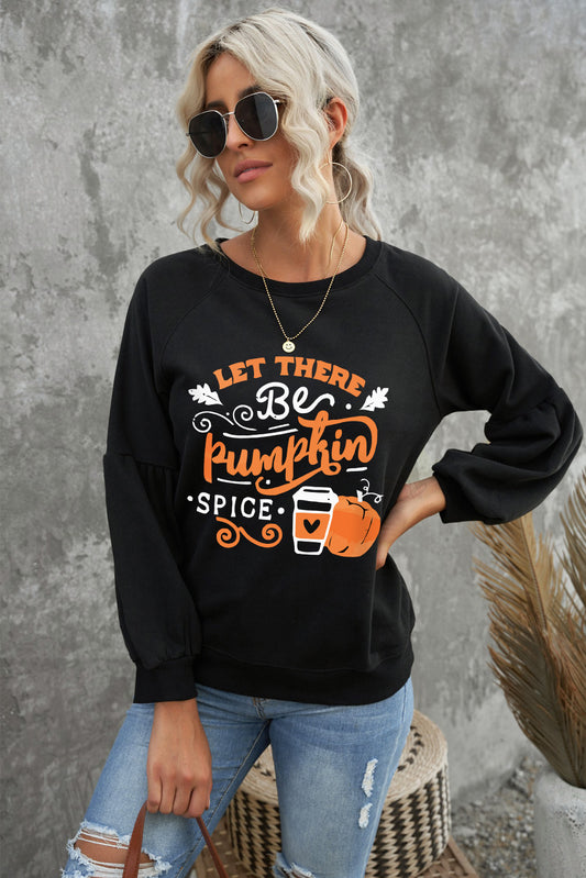 Round Neck Long Sleeve LET THERE BE PUMPKIN SPICE Graphic Sweatshirt-Jewearrings