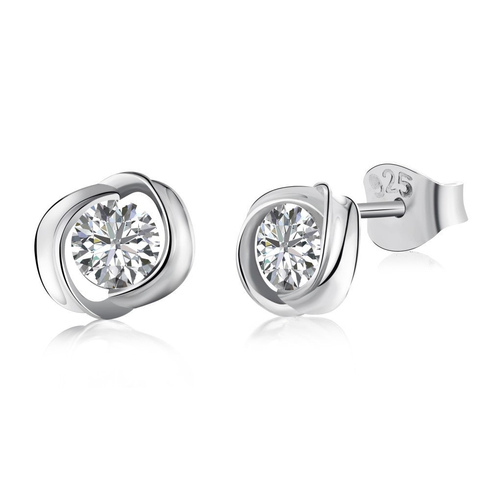 S925 Sterling Silver Zircon Single Rhinestone Ear Studs Female Earrings-Jewearrings