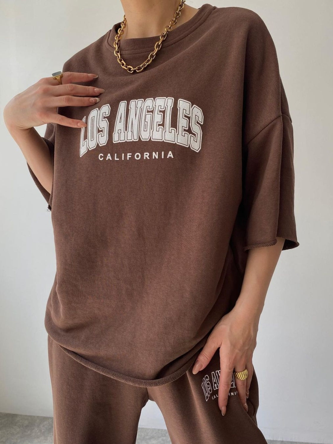 LOS ANGELES CALIFORNIA Graphic Sweatshirt and Sweatpants Set-Jewearrings