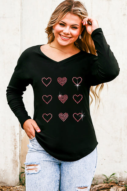 Heart V-Neck Long Sleeve Tee-Jewearrings