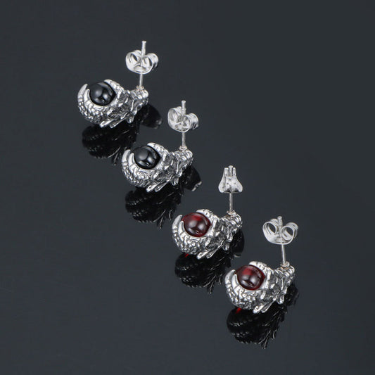 Dragon Claw Hand Stud Earrings 3D Punk Ruby Ear Clip-Jewearrings