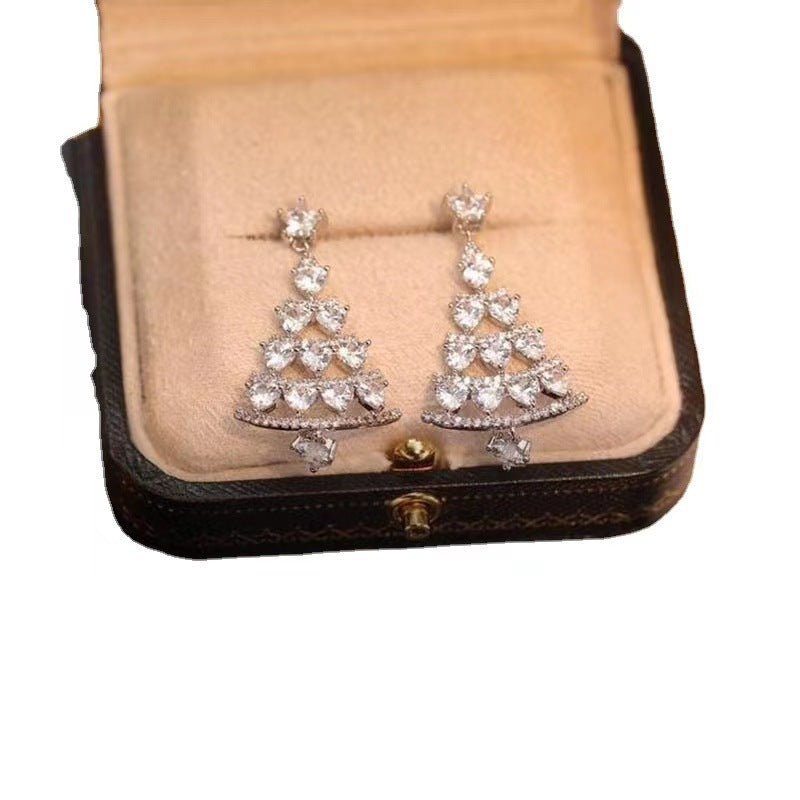 Women's High-quality Silver Needle Christmas Tree Earrings-Jewearrings