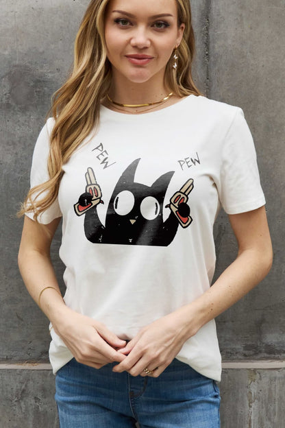 Simply Love Full Size PEW PEW Graphic Cotton Tee-Jewearrings