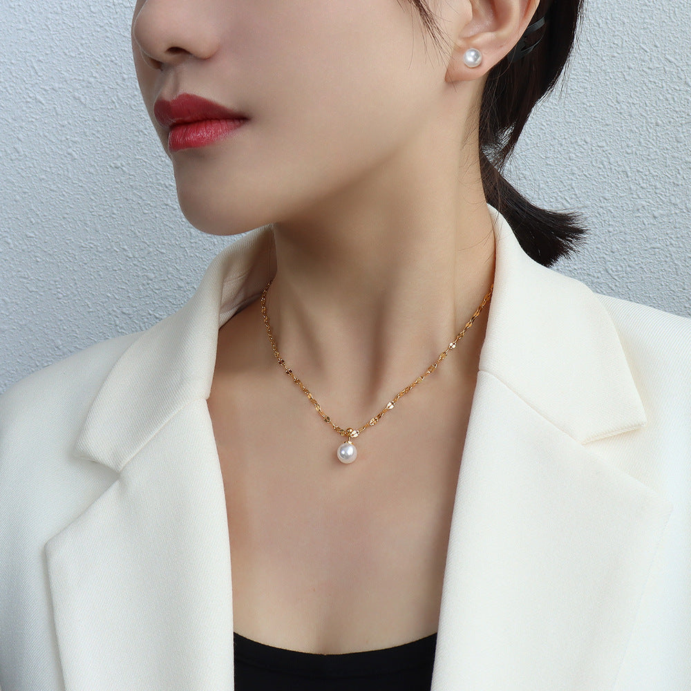 Women's Pearl Earrings Stud Clavicle Chain-Jewearrings