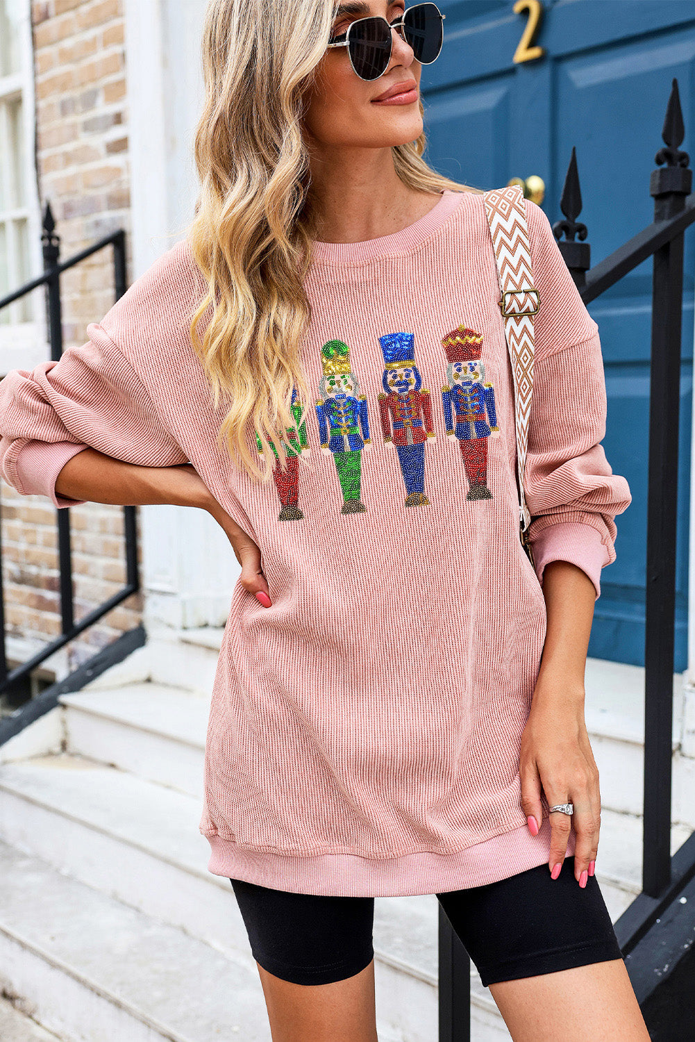 Nutcracker Sequin Round Neck Drop Shoulder Sweatshirt-Jewearrings