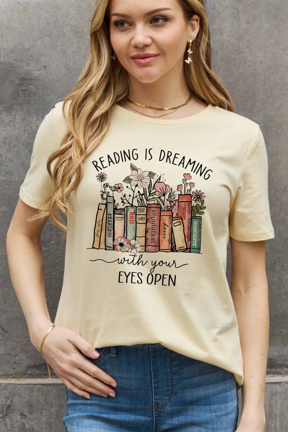 Simply Love Simply Love Full Size READING IS DREAMING WITH YOUR EYES OPEN Graphic Cotton Tee-Jewearrings