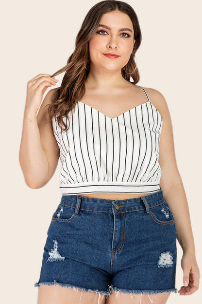 Plus Size Striped Tie-Back Cropped Cami-Jewearrings