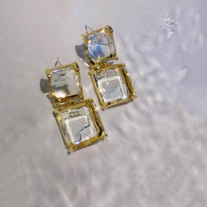 Silver Needle Korea Dongdaemun Fashion Trendy Transparent Square Earrings-Jewearrings