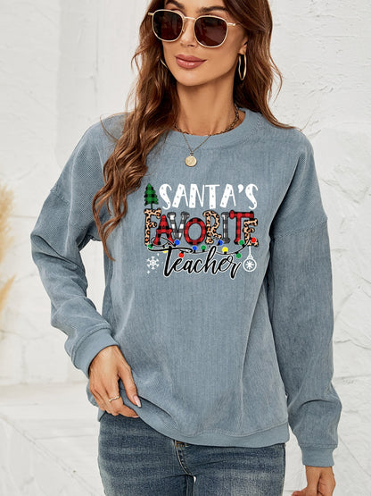 SANTA'S FAVORITE TEACHER Graphic Sweatshirt-Jewearrings