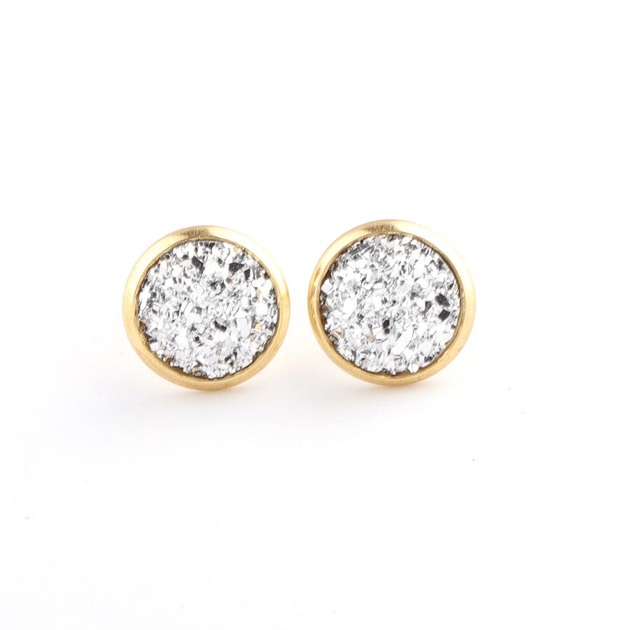 Starry Stainless Steel Water Plated Gold Stud Earrings-Jewearrings