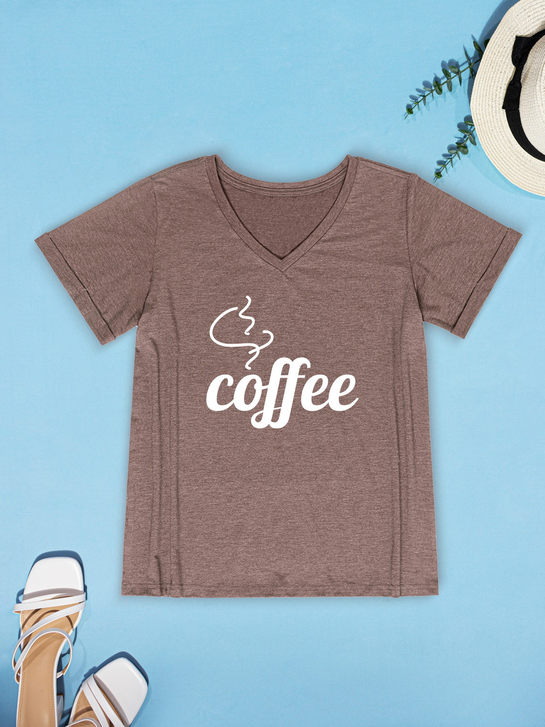 COFFEE V-Neck Short Sleeve T-Shirt-Jewearrings