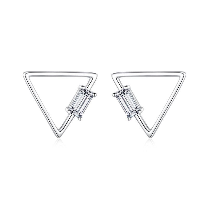 S925 Sterling Silver Triangle Stud Earrings With Diamonds-Jewearrings