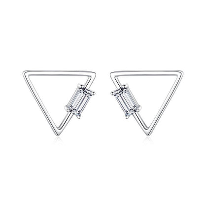 S925 Sterling Silver Triangle Stud Earrings With Diamonds-Jewearrings