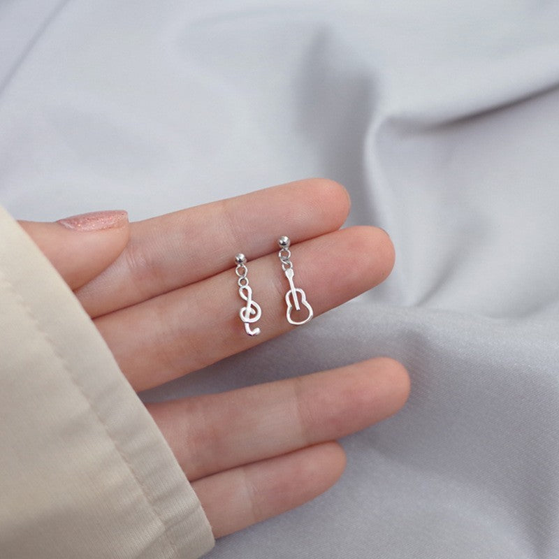 Artistic Small Guitar Cute Note S925 Sterling Silver Stud Earrings-Jewearrings