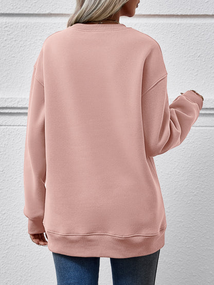 FELIZ NAVIDAD Round Neck Drop Shoulder Sweatshirt-Jewearrings