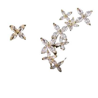 Zircon FlowerNiche Design Asymmetrical Fashion Stud Earrings-Jewearrings