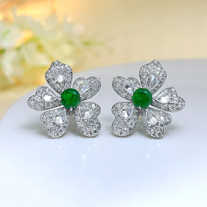 Artificial Emerald Flower Earrings 925 Silver Plated-Jewearrings