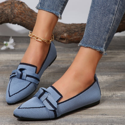 Bow Contrast Trim Point Toe Loafers-Jewearrings