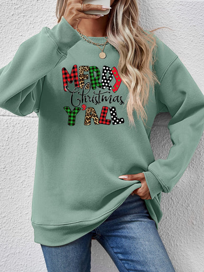 Letter Graphic Round Neck Long Sleeve Sweatshirt-Jewearrings