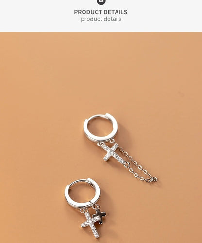 Short Cross Chain Ear Clip Women's Rhinestone Earrings-Jewearrings